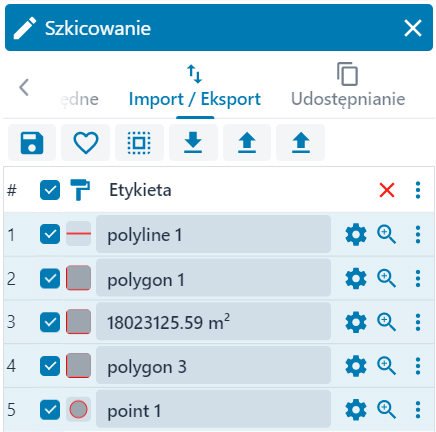 Okno zakładki ‘Import/Eksport’ – Szkicowanie