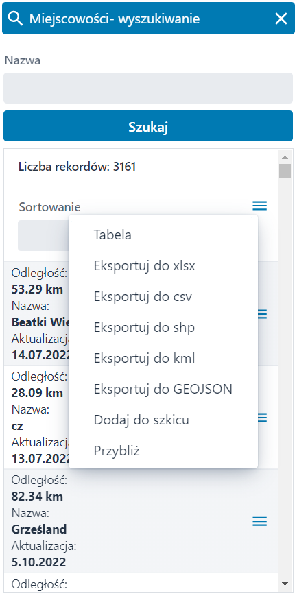 Akcje na grupie obiektów – Wyszukiwanie