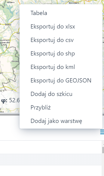 Akcje w menu kontekstowym – Tabela
