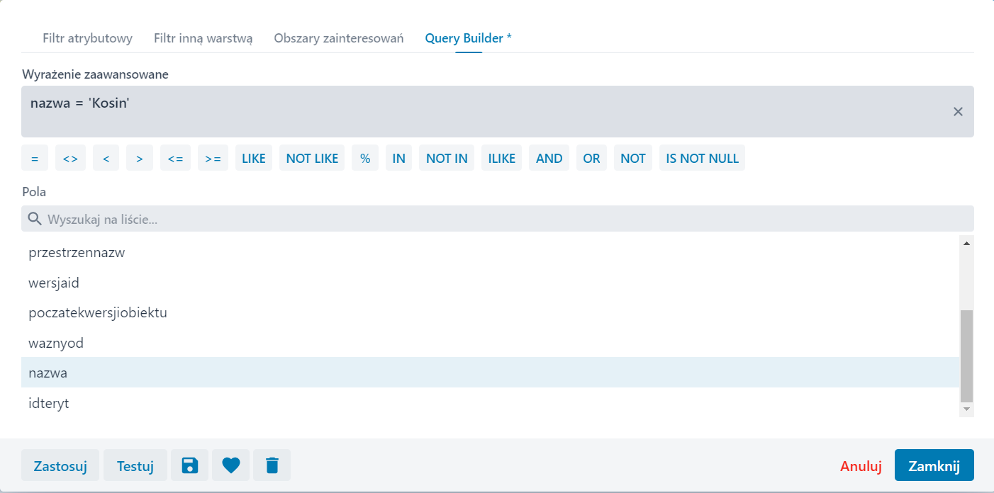 Zakładka ‘Query Builder – Tabela