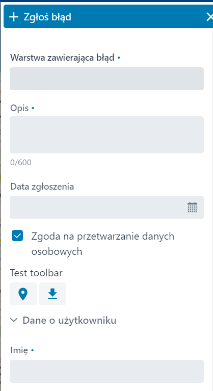 Okno zgłaszania błędu
