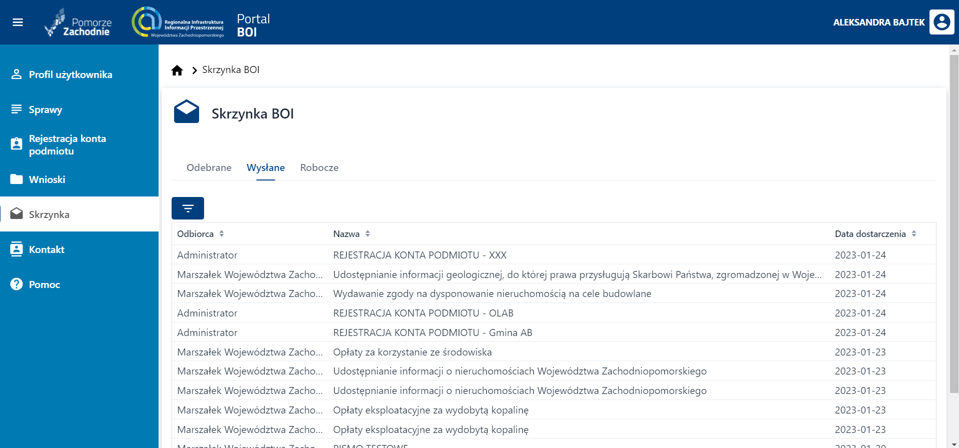 Formularz wyświetlający listy