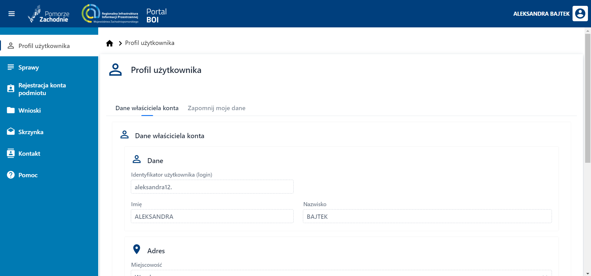 Okno w systemie RIIP WZ