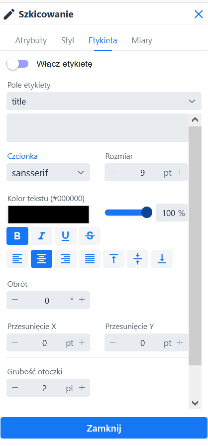 Szkicowanie - Etykieta szkicu - zmiana właściwości