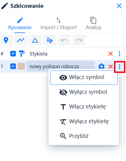 Szkicowanie – menu