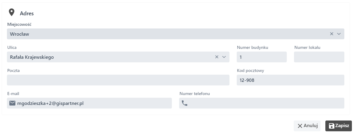Edycja danych adresowych