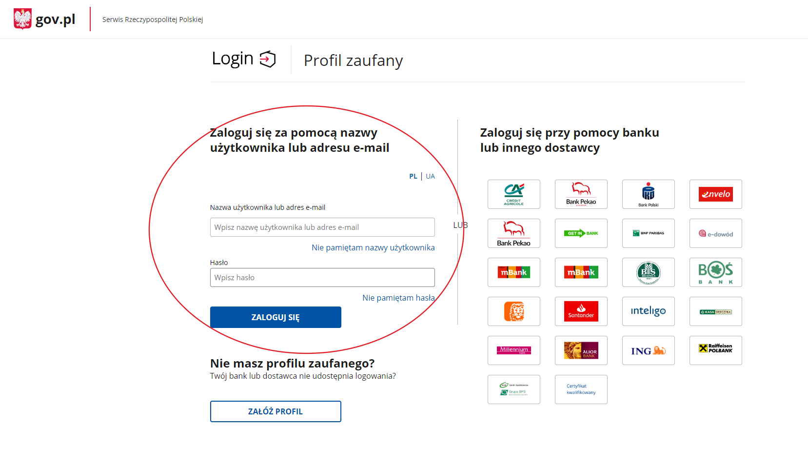 Logowanie do systemu przy pomocy profilu zaufanego