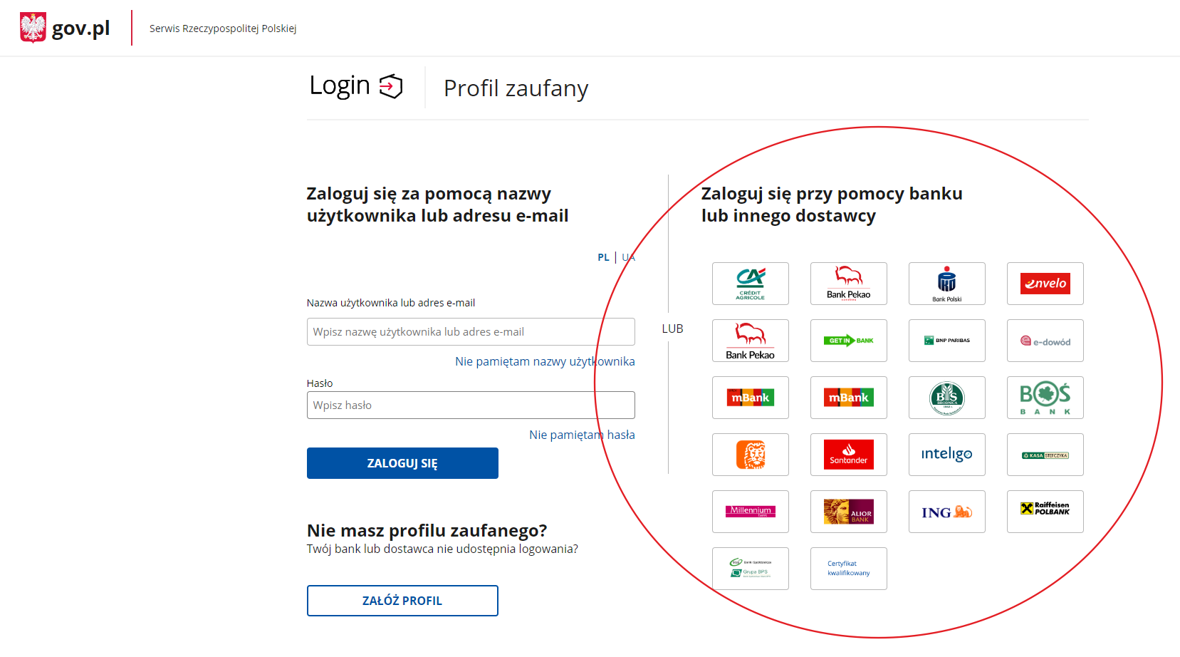 Logowanie do systemu przy pomocy profilu zaufanego