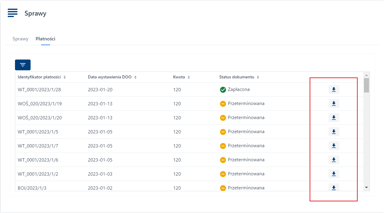 Płatności - pobieranie DOO