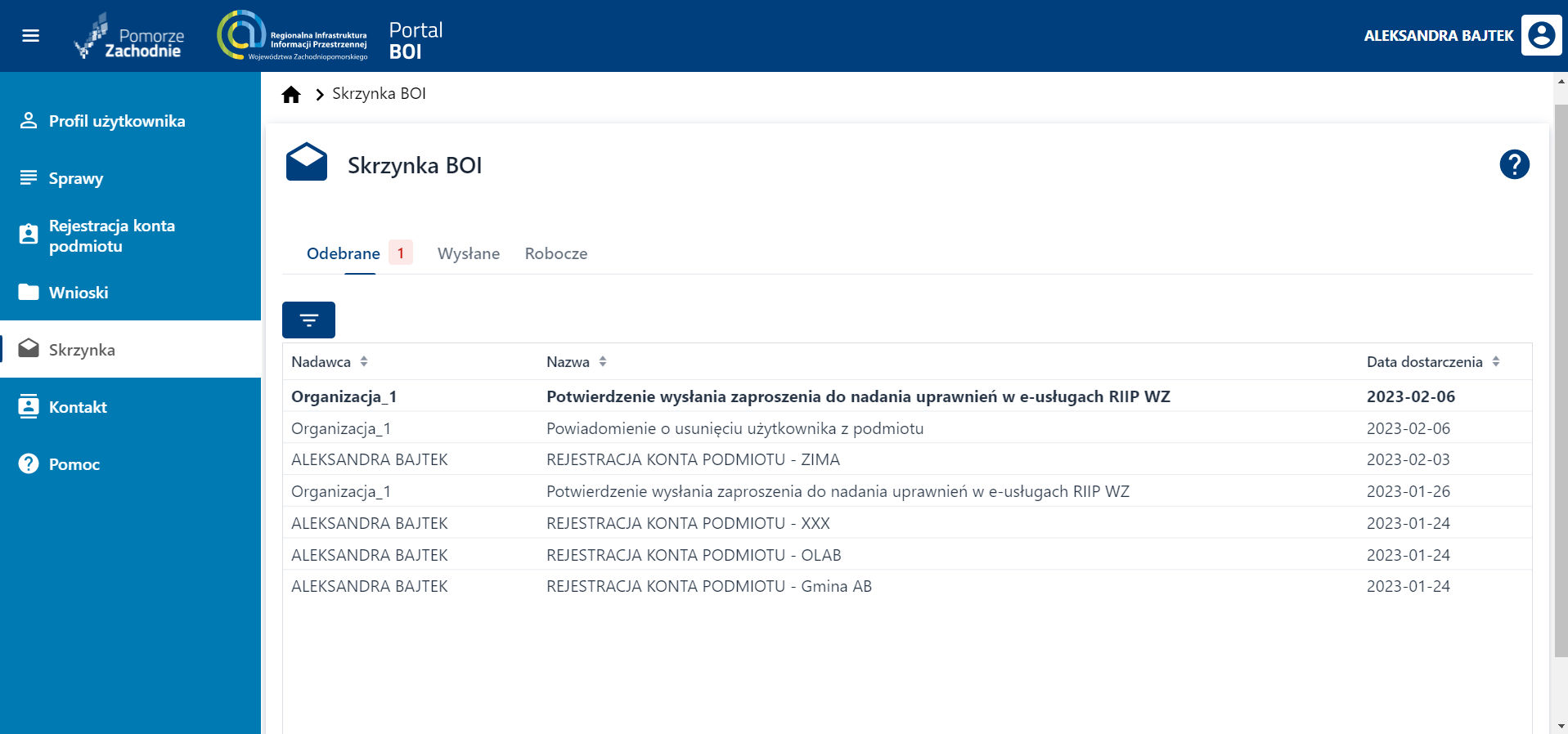 Skrzynka BOI – nowa wiadomość