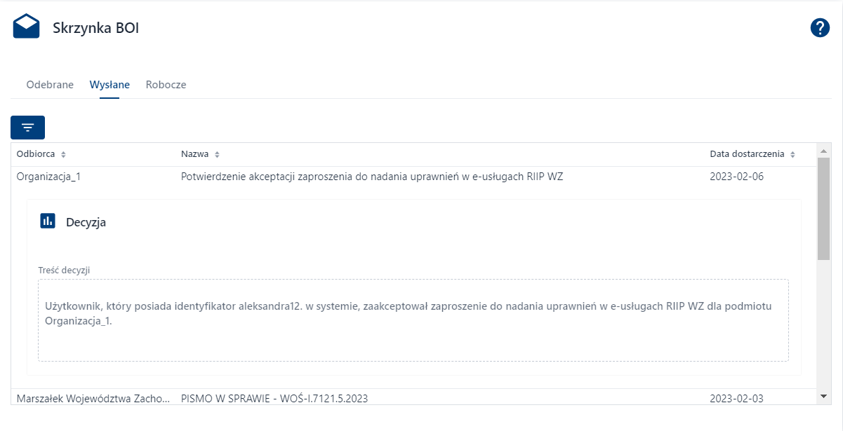 Skrzynka BOI – potwierdzenie akceptacji zaproszenia do nadania uprawnień