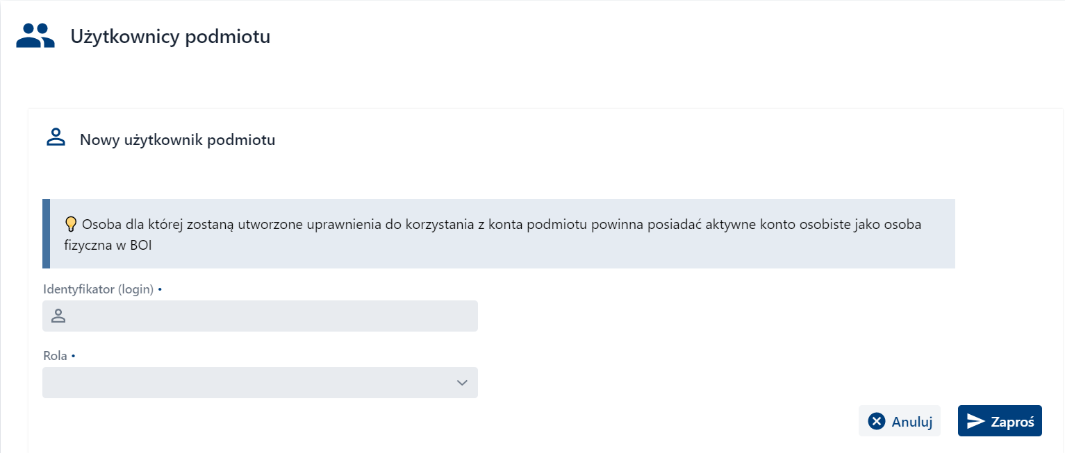 Nowy użytkownik podmiotu