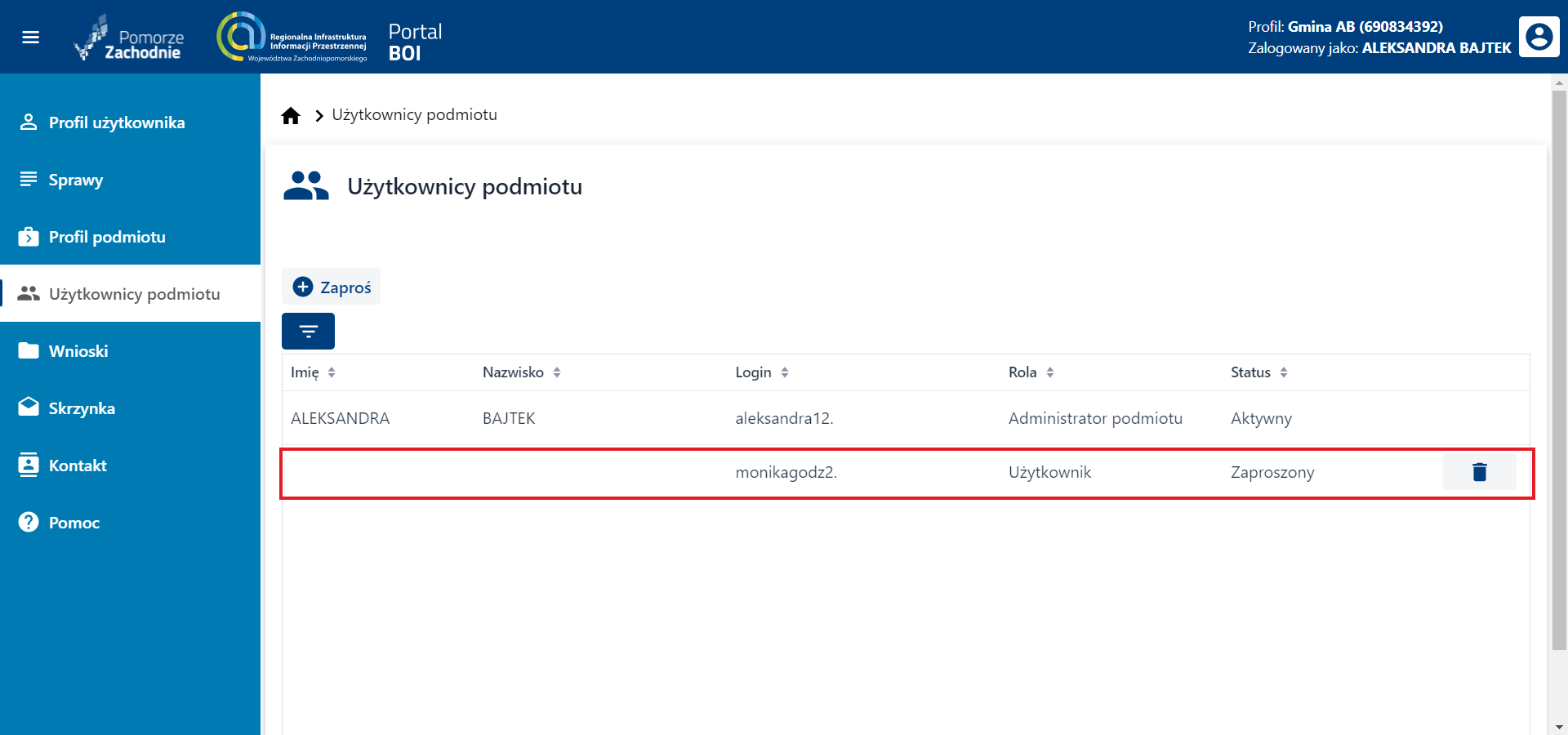 Lista użytkowników – aktualizacja listy