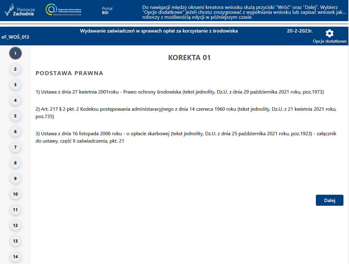 Korekta wniosku -treść pisma