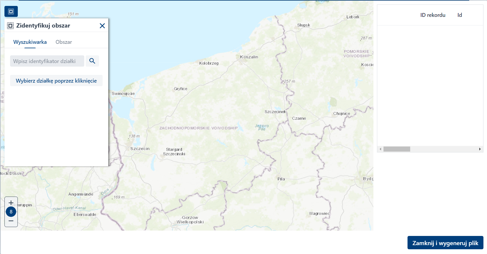 Okno modułu mapowego