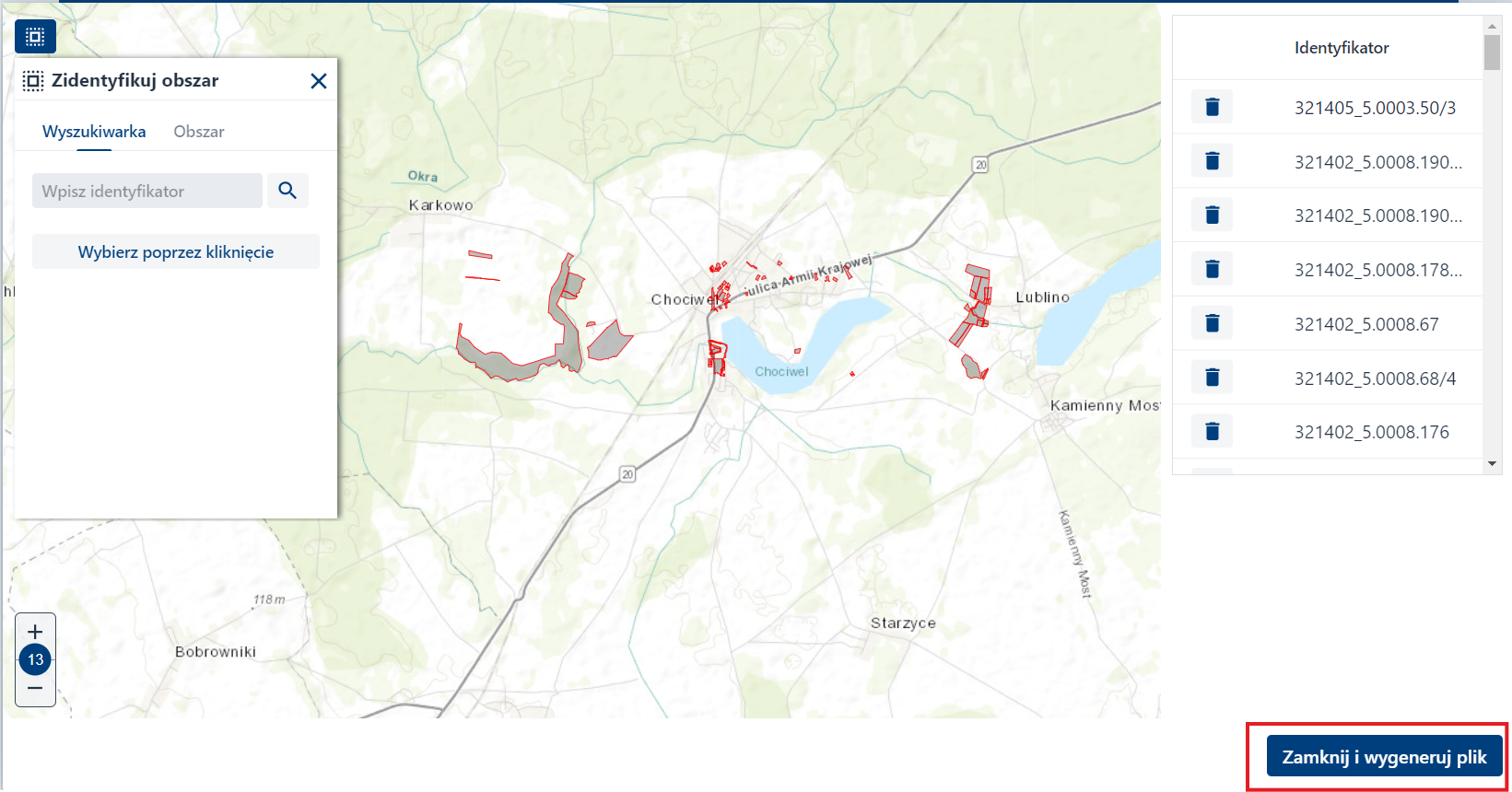 Zidentyfikuj obszar – zakładka Obszar – zapis zidentyfikowanego obszaru