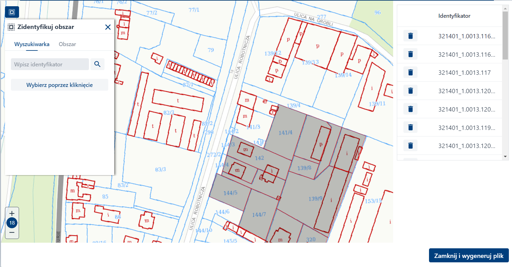 Zidentyfikuj obszar – zakładka Obszar – selekcja wielokątem