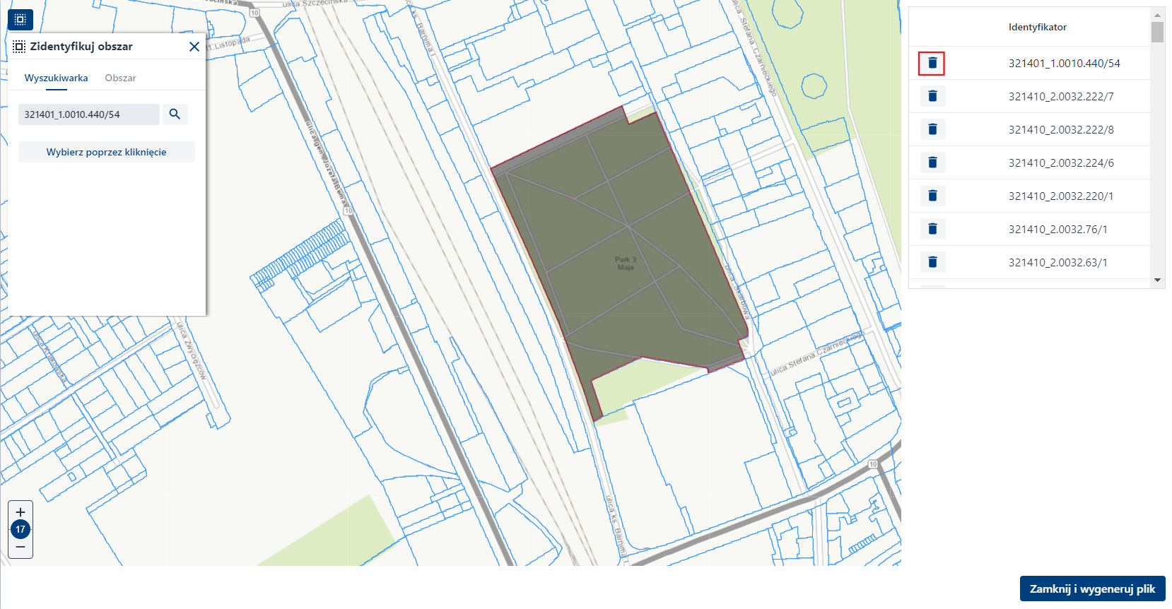 Zidentyfikuj obszar – Wyszukiwarka- pojedyncze usuwanie