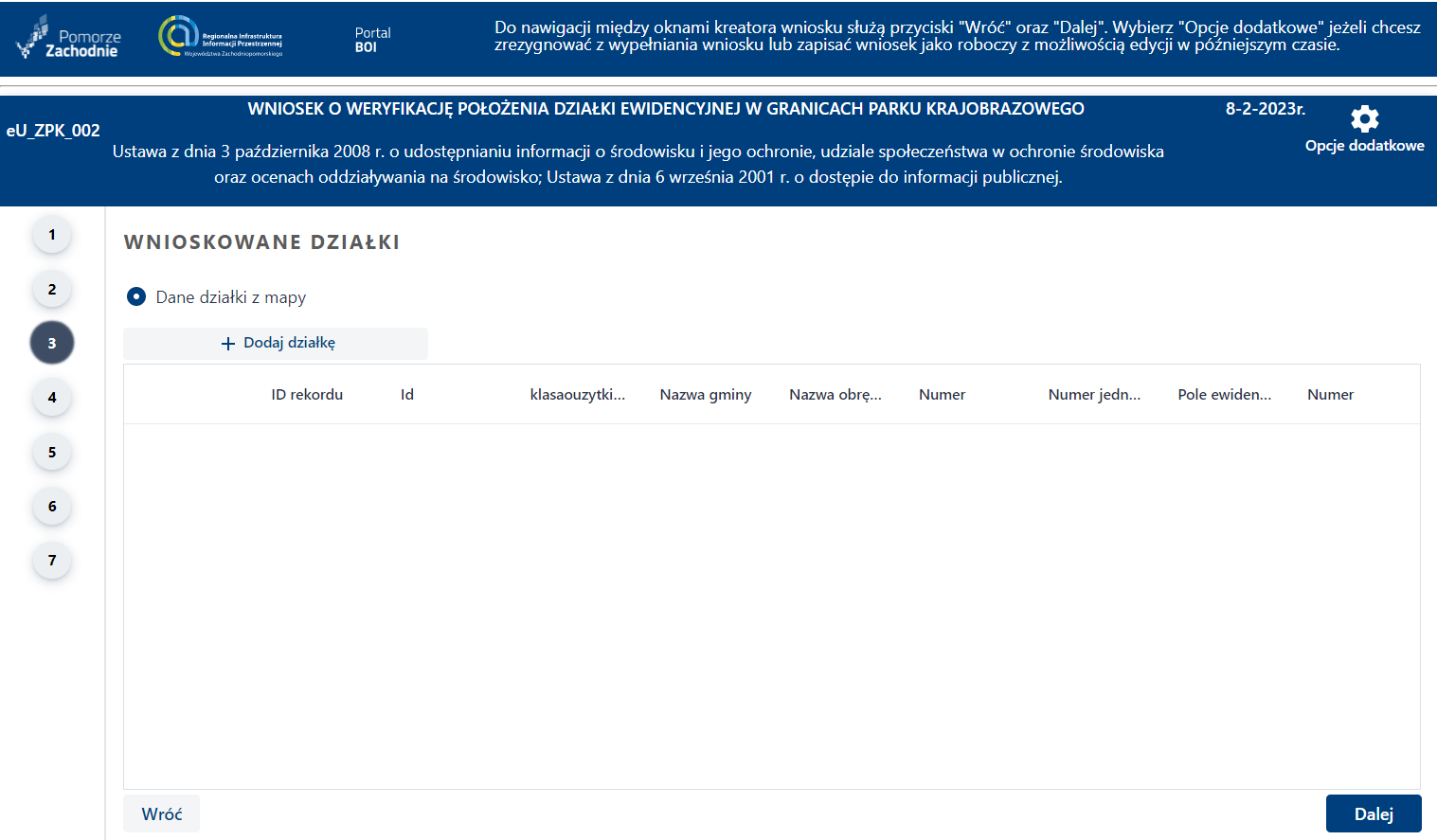 Wywoływanie modułu mapowego – ‘Dodaj działkę’
