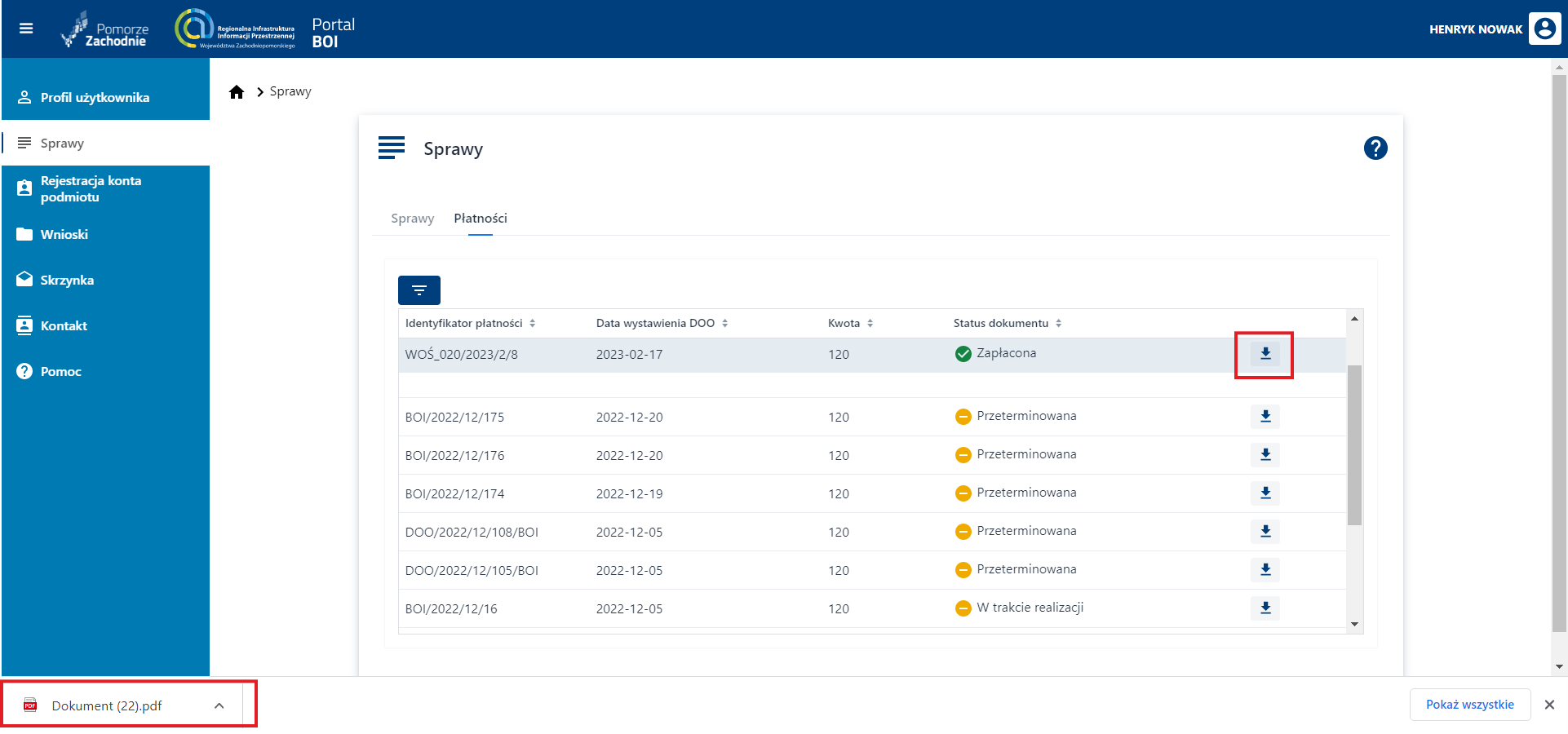 Składanie wniosku wymagającego opłaty – podgląd płatności w BOI – cz. 2