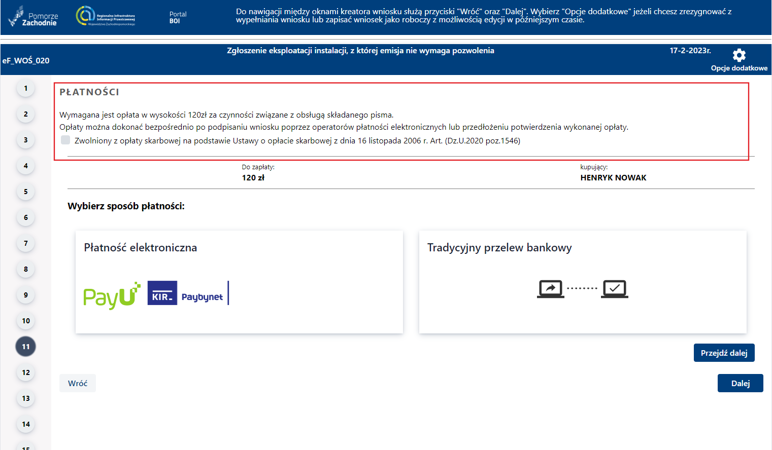 Składanie wniosku wymagającego opłaty – cz. 3