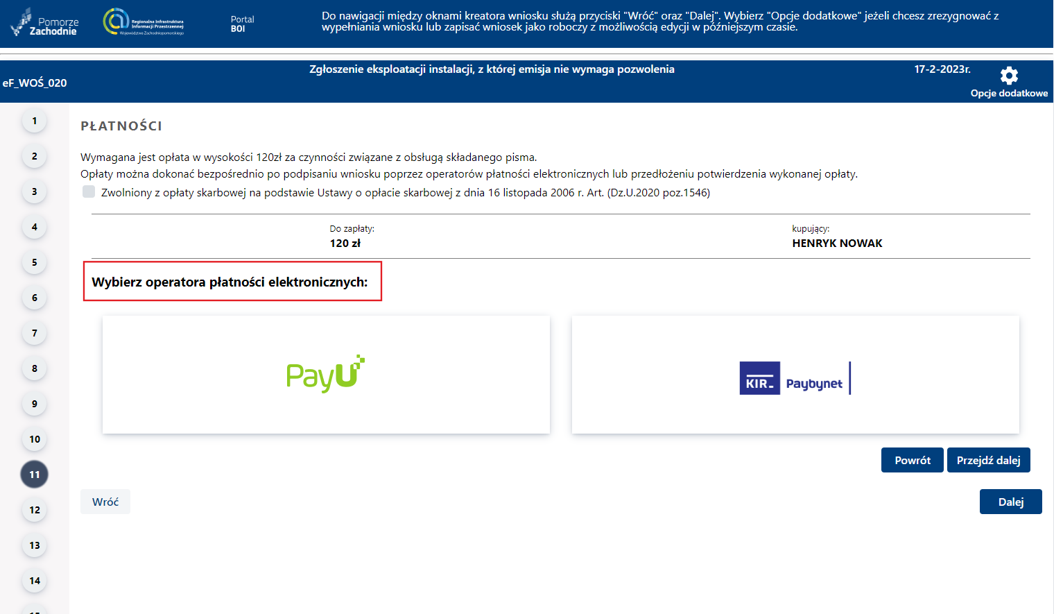 Składanie wniosku wymagającego opłaty – cz. 5
