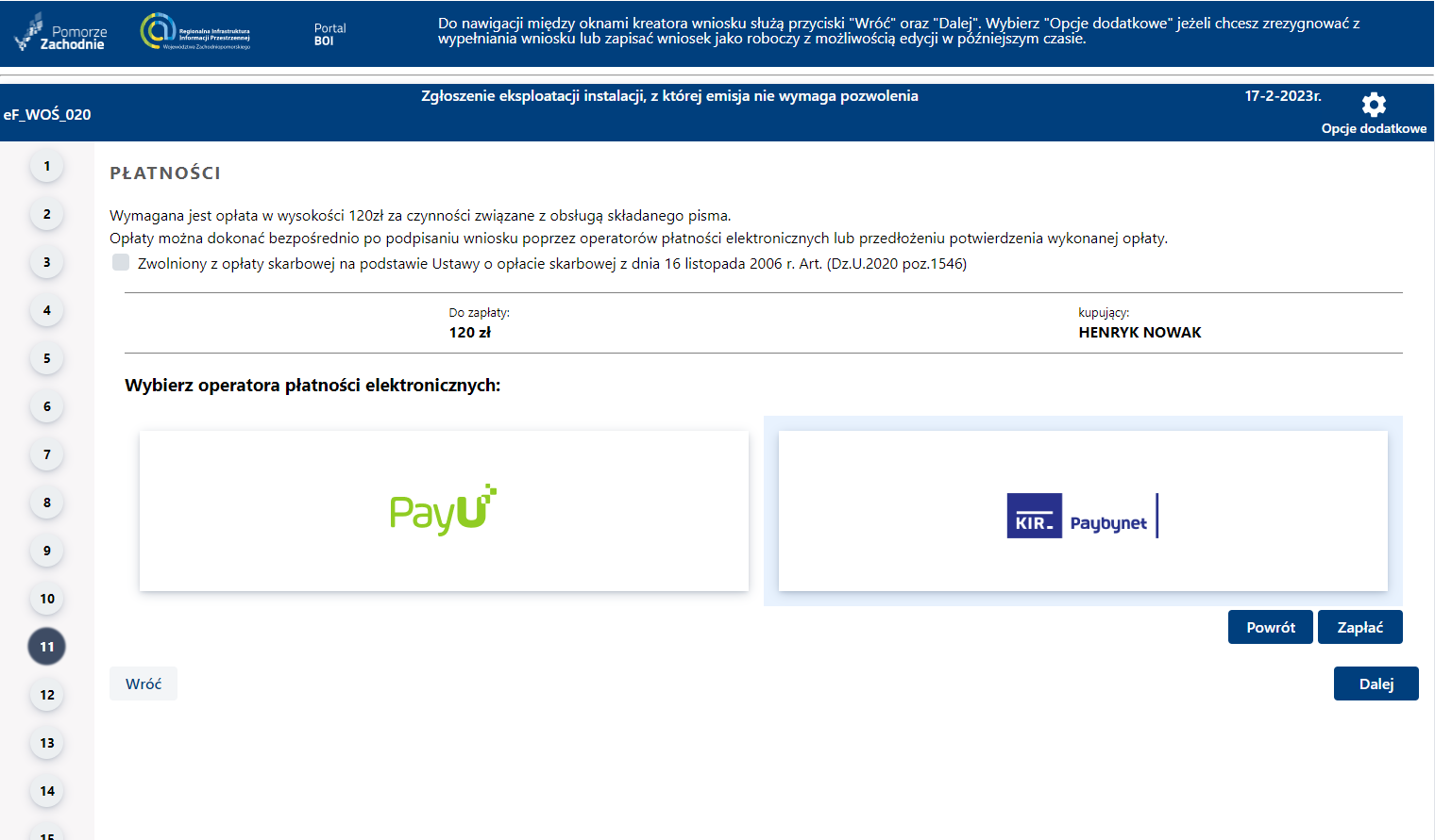 Składanie wniosku wymagającego opłaty – cz. 6