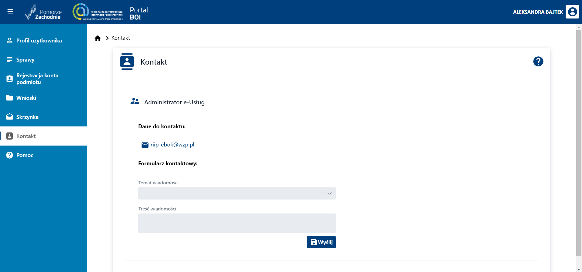 Kontakt - kontekst osoby fizycznej