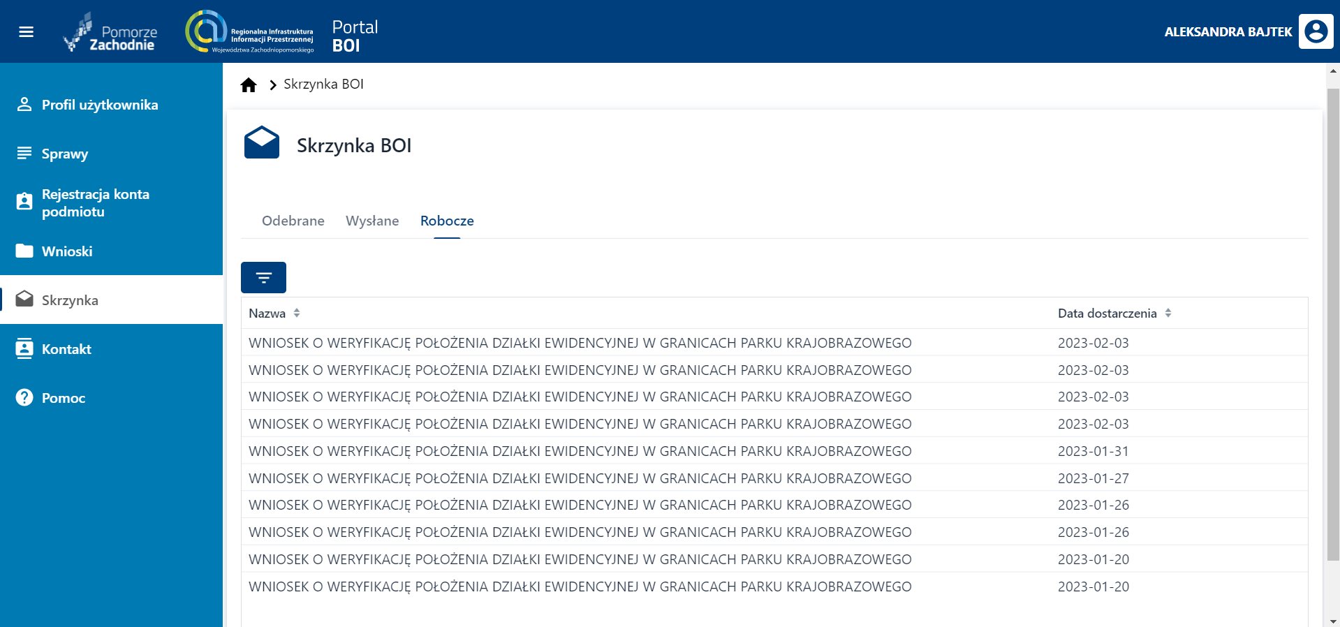 Moje zamówienia - dokumenty robocze