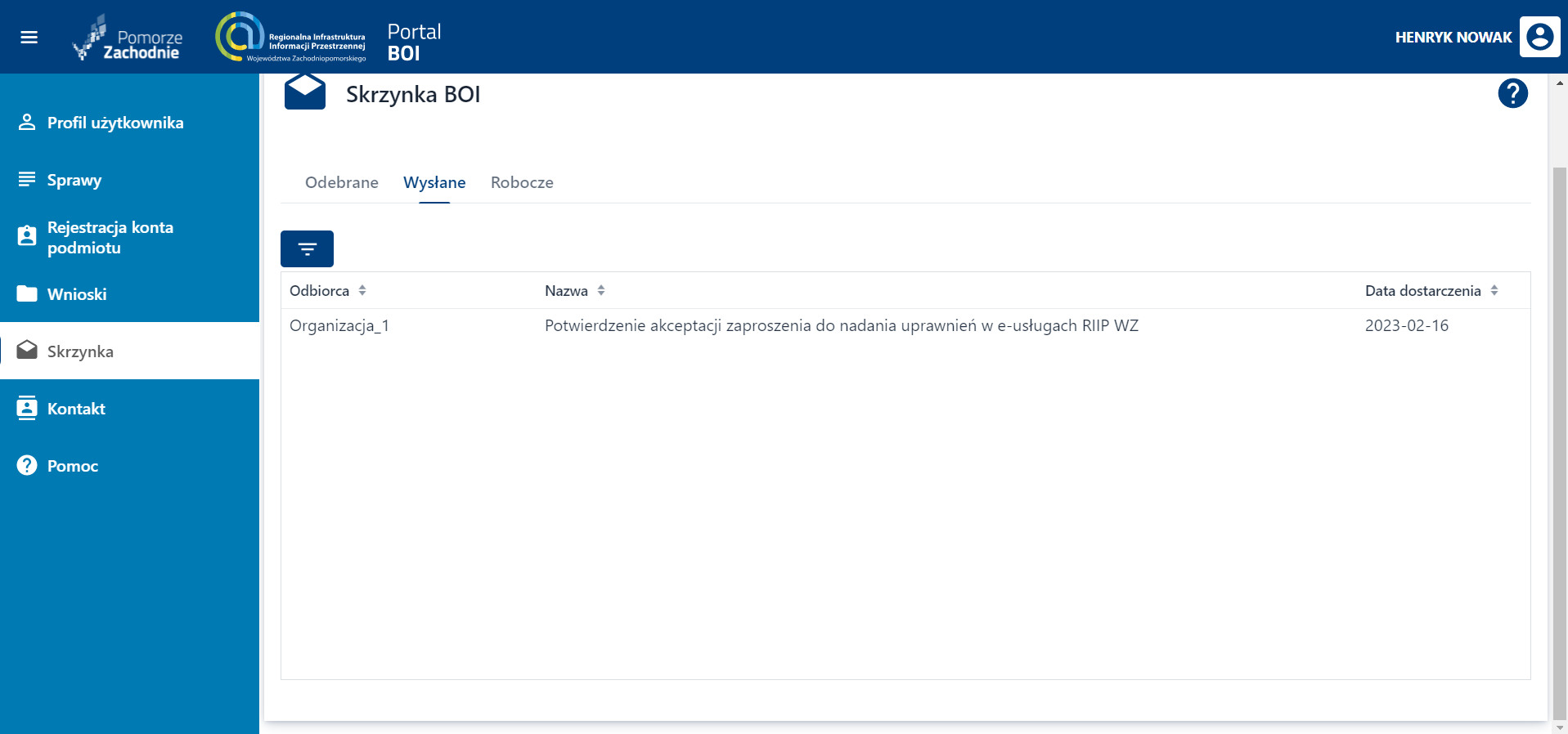 Skrzynka BOI -Wysłane