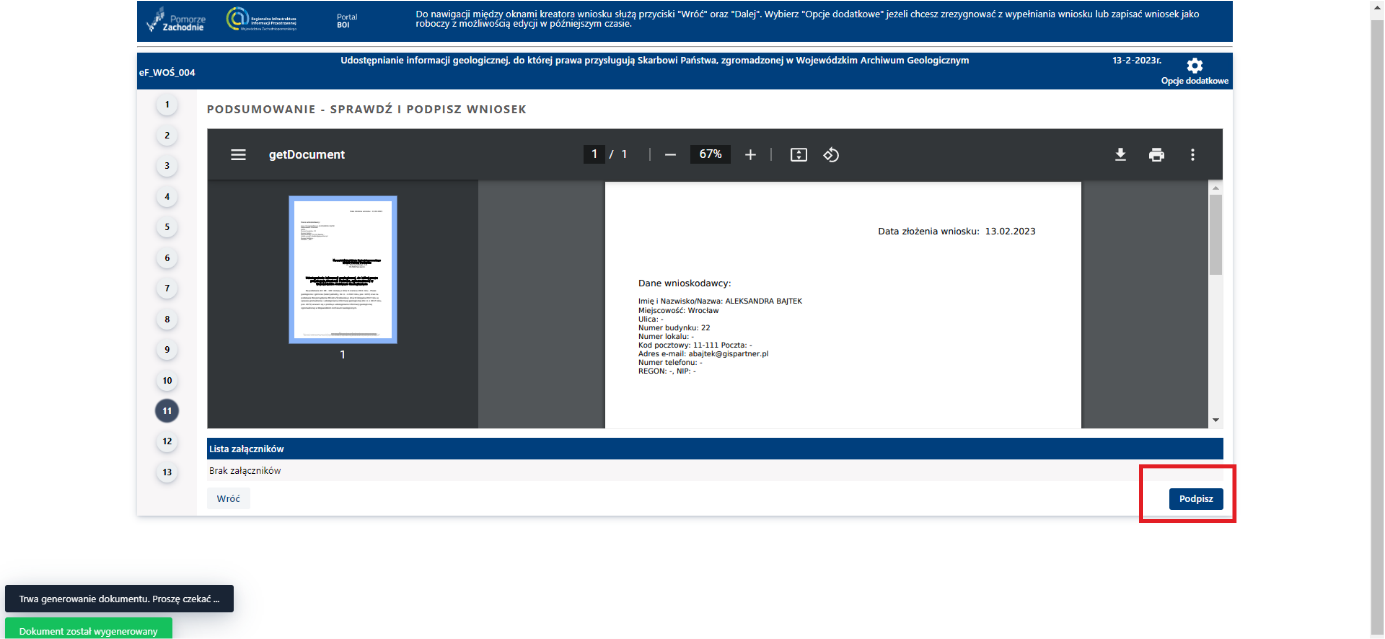 Składanie wniosku wymagającego uwierzytelniania – cz. 13
