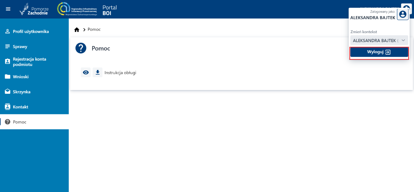 Wylogowanie z Systemu – krok 2