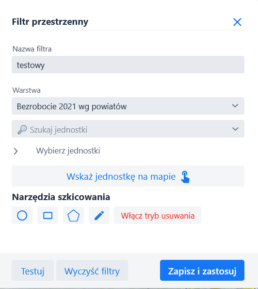 Filtr przestrzenny – definiowanie warunków 