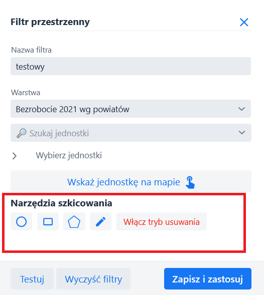 Filtr przestrzenny – Narzędzia szkicowania