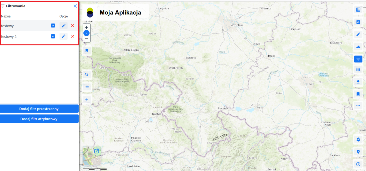Filtrownie – Lista zdefiniowanych filtrów