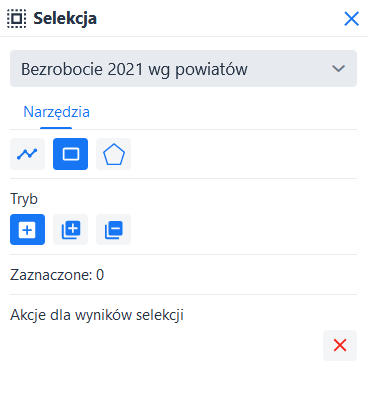 Selekcja - okno ustawień i narzędzi